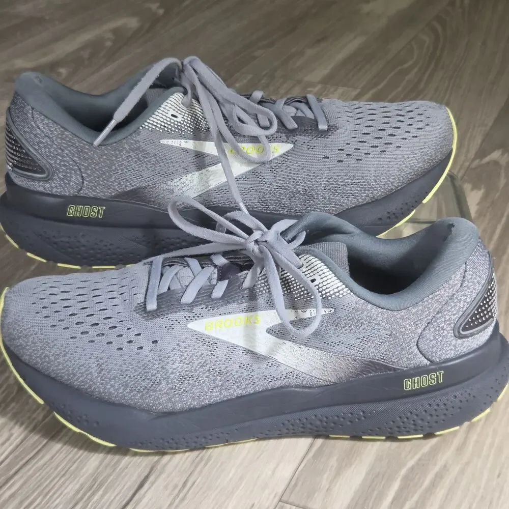 B4 Brooks Men’s 10 D Ghost 16 Primer/Grey/Lime Sneakers 1104184E040